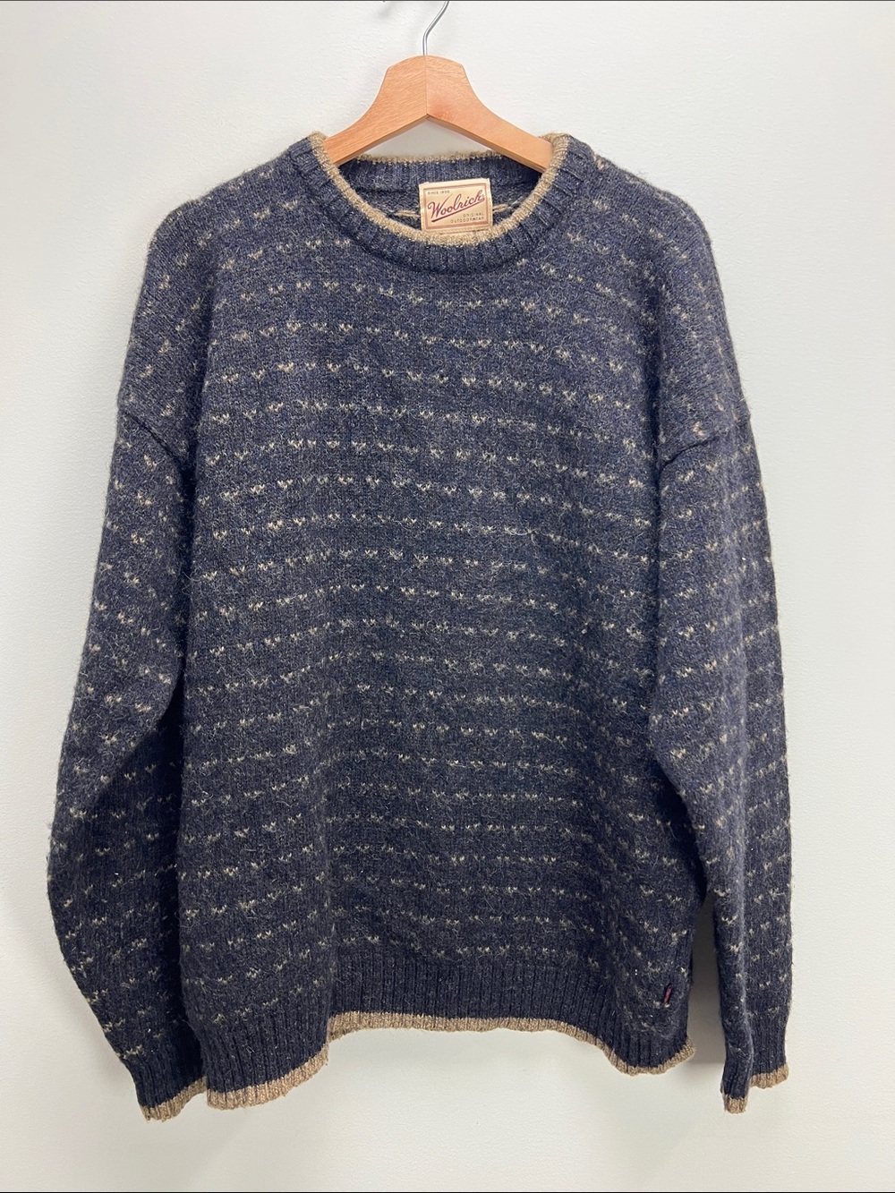 Vintage Woolrich Nottingham Tweed Wool Sweater Fair Isle Crewneck Mens XL Warm - Picture 1 of 7